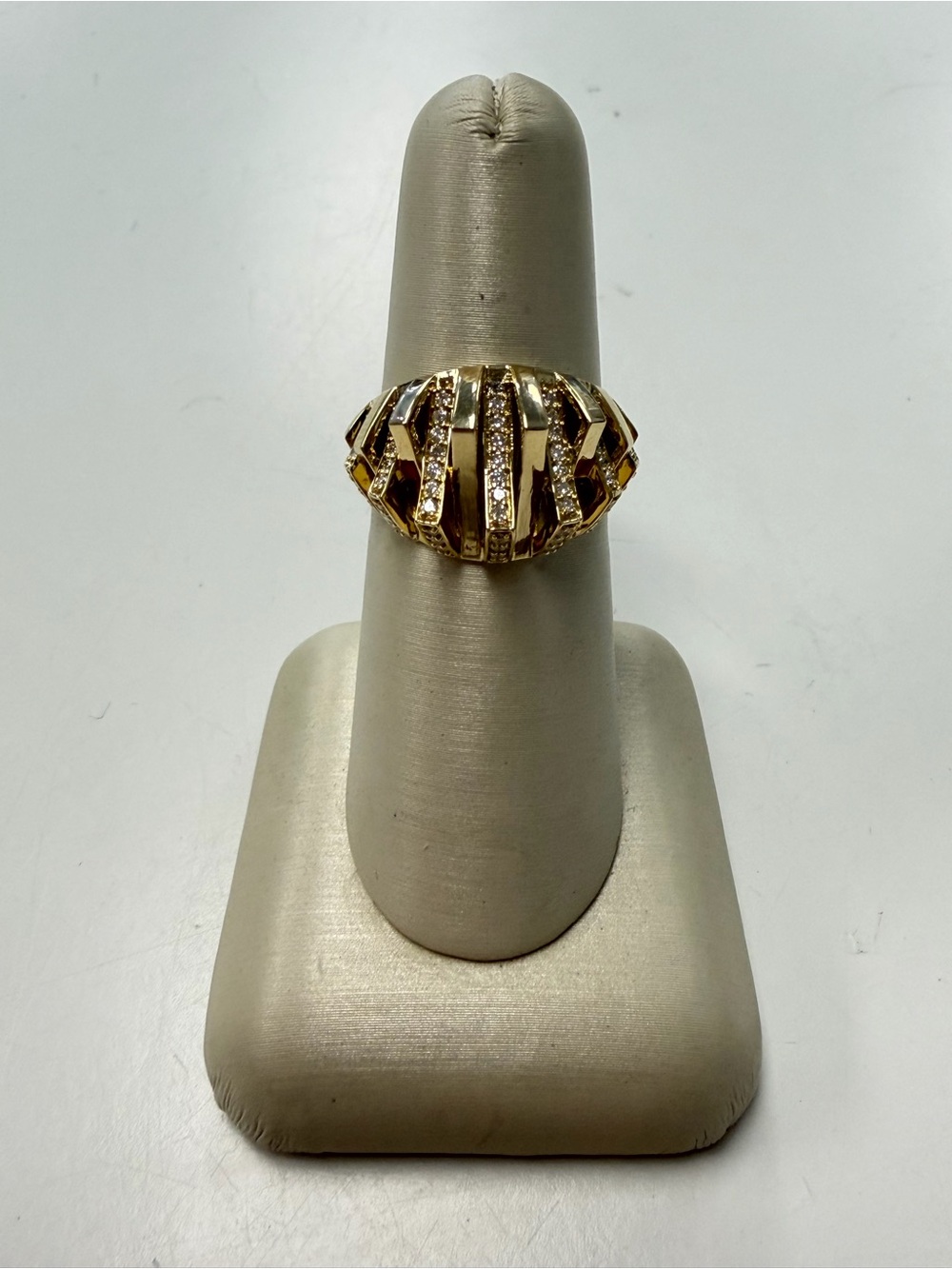14k Yellow Gold Zig Zag Diamond Pyramid Pavé Ring
